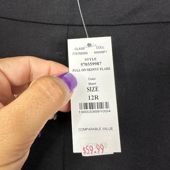 NWT White House Black Market Pull on Skinny Flare Pants Black 12R #WHBM19 - Picture 6 of 9